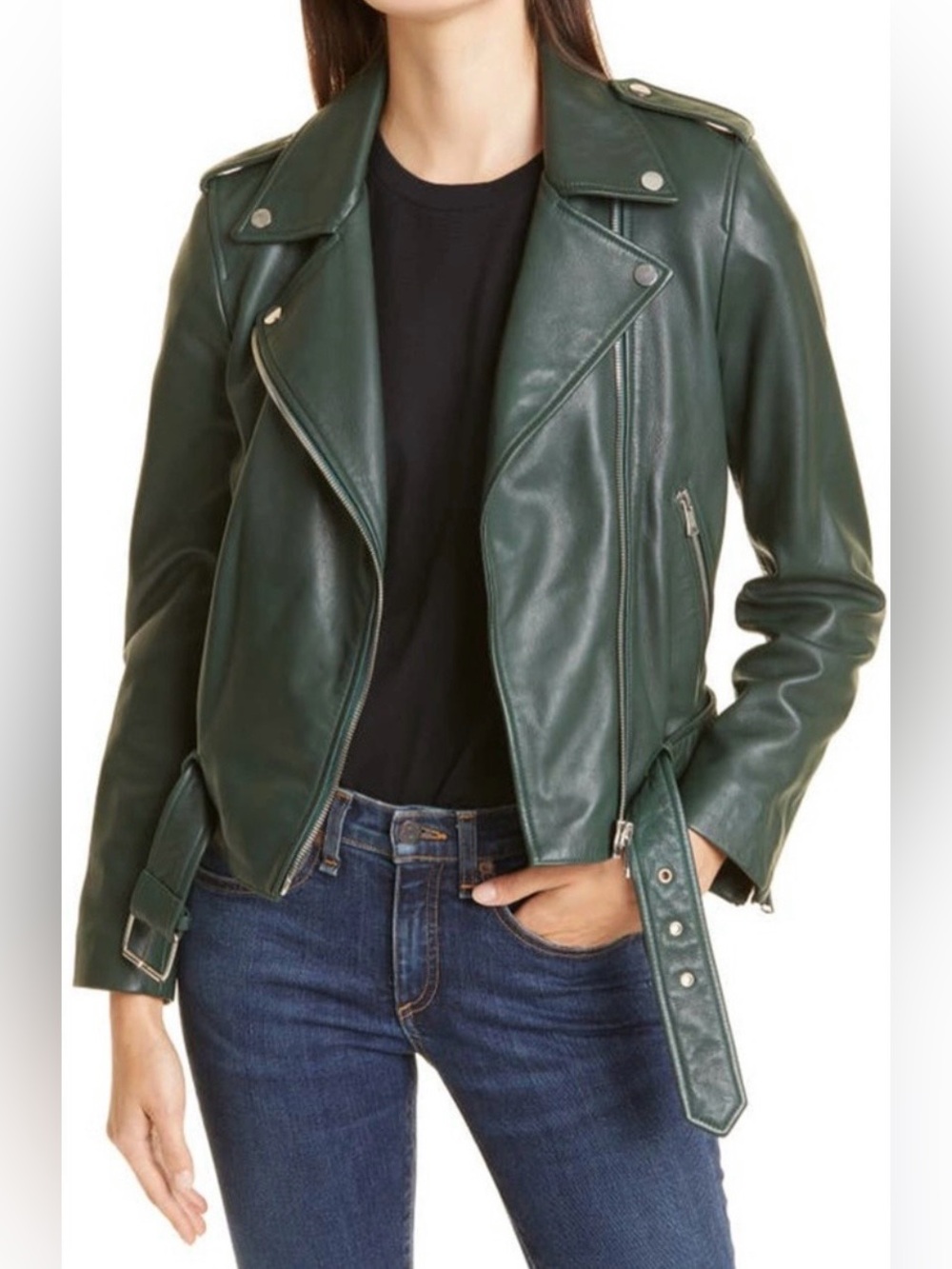 Glamorous UK Dark Forest Green Faux Leather Moto Jacket *Minor Flaws*